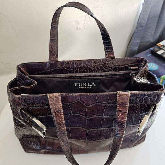 Furla Greta Burgandy Embossed Crocodile Bag - Picture 1 of 5